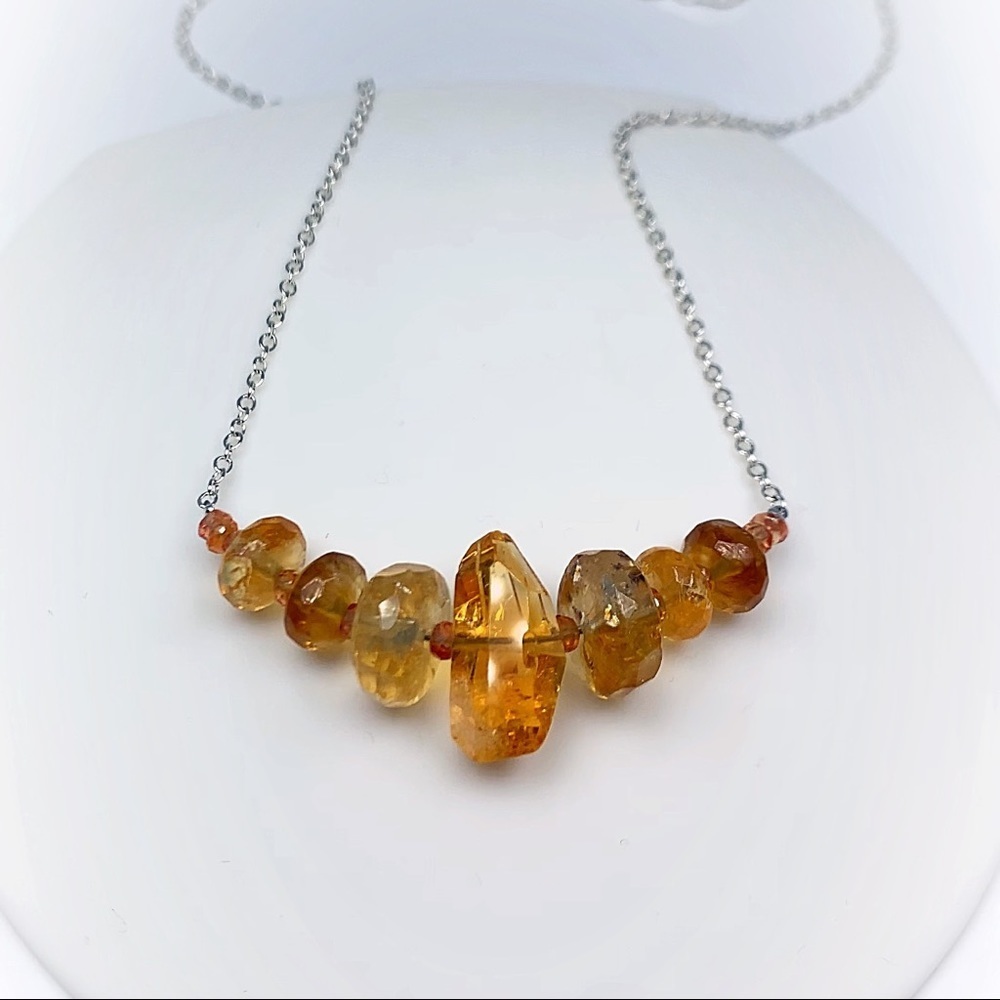Hand Made Citrine Sapphire Gemstone Necklace - Picture 5 of 6